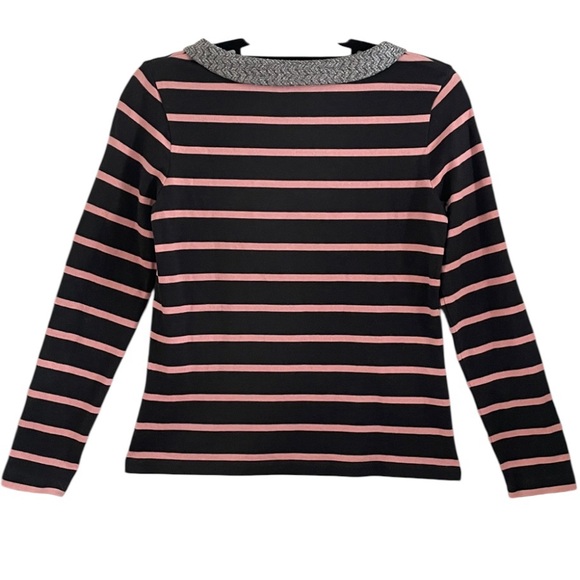 Boden Women’s Longsleeve Brown/Pink Stripe Peter Pan Collar Knit Top 8 EUC - Picture 4 of 10